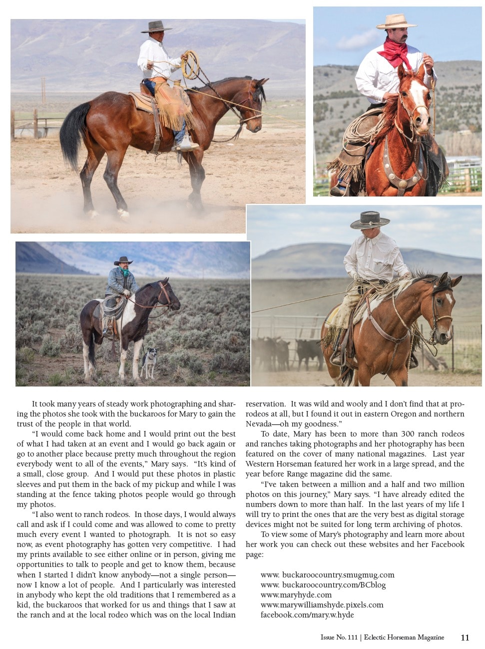 Eclectic Horseman Magazine pages 11, January/February 2020, featuring Mary Williams Hyde photography