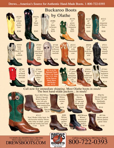 Drews Boots – Buckaroo Boots by Olathe full-page magazine ad